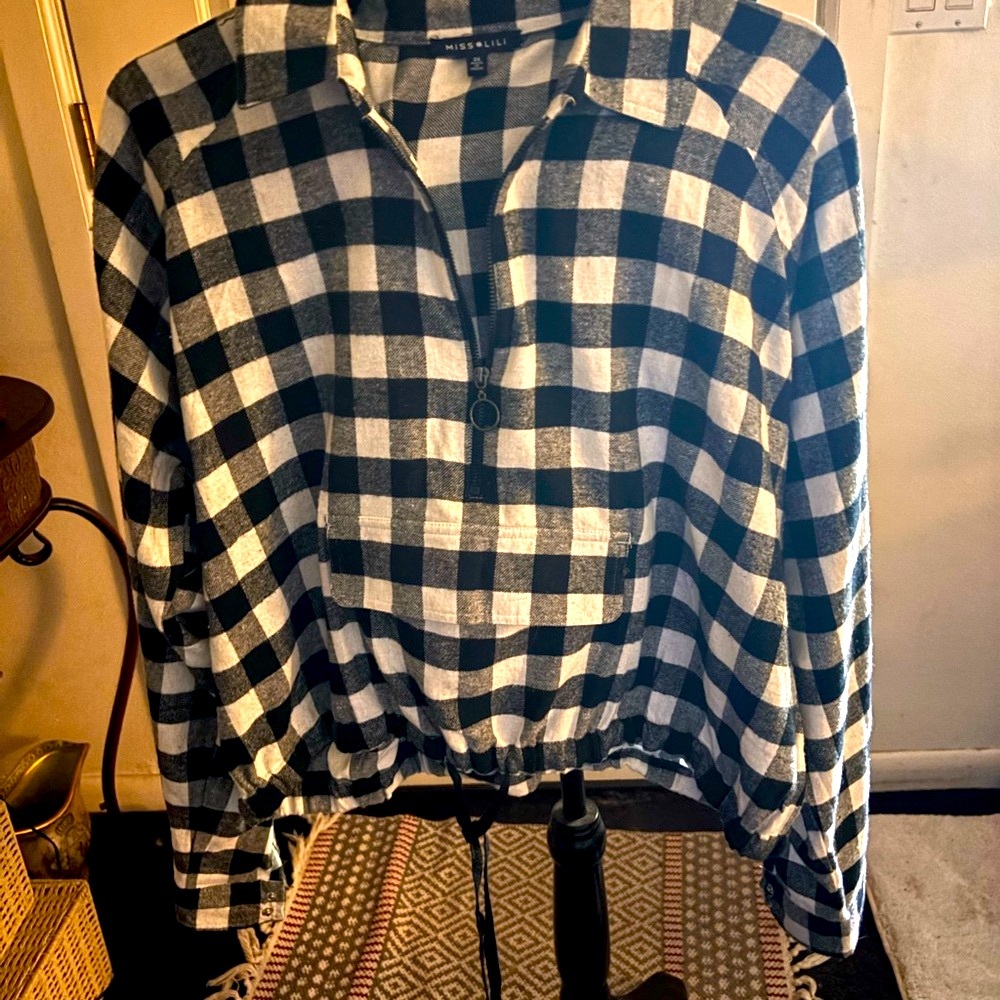 Miss Lili Black and White and Checkered Flannel Top Sz 2X nwot bundle only item